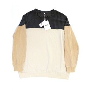 EncoLax Mens Colorblock Ripple Textured Crewneck Sweatshirt Grey Tan White Small